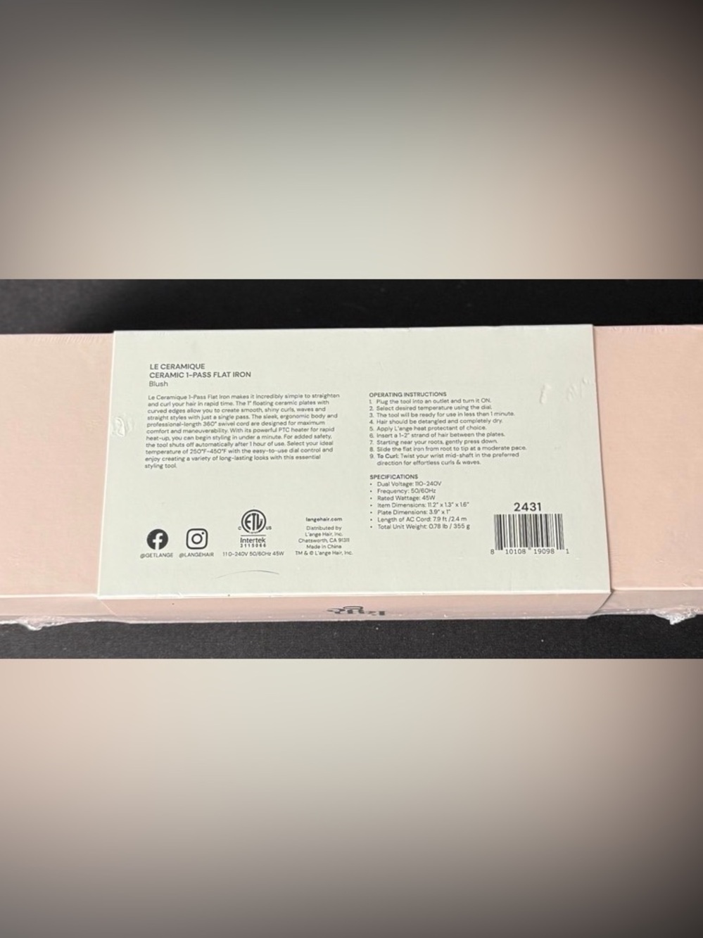 l'ange Le Ceramique Ceramic 1-Pass Flat Iron - Blush Pink NIB - Picture 2 of 2